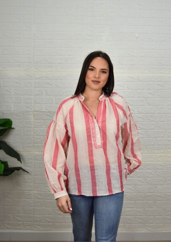 CAMISA RAYAS ASIMÉTRICA FLUOR - Imagen 2