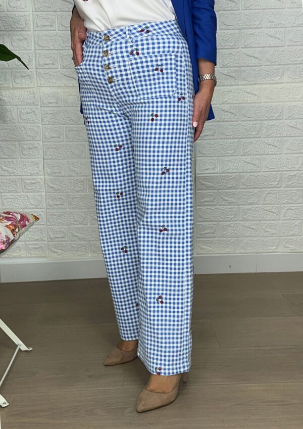 PANTALÓN CUADRITOS DE VICHY BORDADOS - Imagen 2